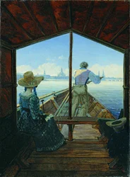 Barkenfahrt auf der Elbe bei Dresden (Morgen an der Elbe)